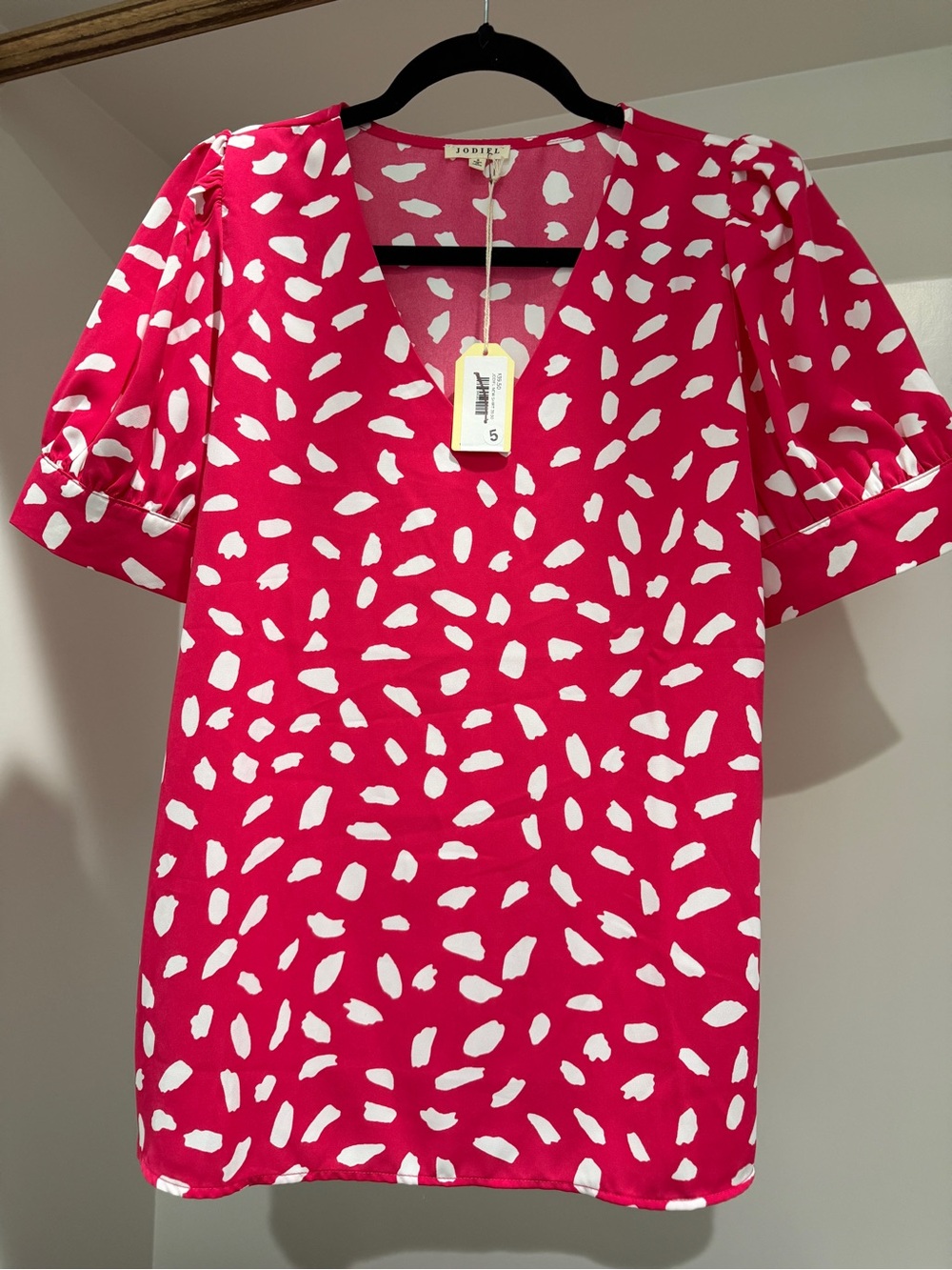 Pink & White Dot V-Neck Blouse